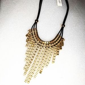 Relisting! ADIA KIBUR Necklace Statement Gold Link Metallic Bib Collar Dangle